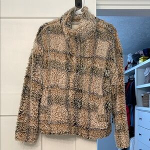 Thread & Supply Plaid Teddy Jacket in Cream and Brown